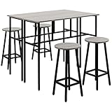 HOMCOM 6-teilig Essgruppe 2 Bistrotisch mit 4 Stühlen Hocker Bartisch Set Esszimmergruppe Sitzgruppe im Industrial Design Barhocker-Set für Wohnzimmer Esszimmer Spanholz Stahl Grau+Schwarz