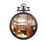 Vintage runde Dekor Spiegel, Retro Industrial Style Wandspiegel mit Metallrahmen, Wand Kosmetikspiegel für Wohnzimmer Schlafzimmer Küche Eingang