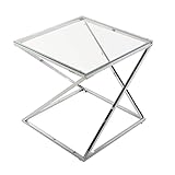 Versa Trento Beistelltisch für das Wohnzimmer, Schlafzimmer oder die Küche. Moderner, niedriger Tisch , , Maßnahmen (H x L x B) 51 x 51 x 51 cm, Glas und Metall, Farbe: Silber