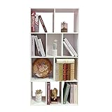 WAOHO Bücherregal Weiß，Standregal Aktenregal Vielseitiges，4 Ebenen， Regale mit 10 Fächern,Standregal Medienregal CD DVD Ablage Aufbewahrung，Geeignet für Wohnzimmer, Büro, Arbeitszimmer, etc.