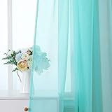 MIULEE Sheer Voile Vorhang Stangedurchzug Transparente Gardine aus Voile Vorhänge Fensterschal Transparent Wohnzimmer Luftig für Schlafzimmer 2er Set 140 X 160 cm (B x H), Rod Pocket Türkis