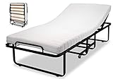EINRICHTEN24 Gästebett, Klappbett, Raumsparbett 90 x 200 cm mit verstellbarem Kopfteil incl. Husse Rahmen schwarz