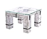 CHYRKA® Wohnzimmertisch Couchtisch Massivholz Metall Glastisch Holz Glas Loft Handmade (Drohobycz-Weiss, 60x60 cm H=40 cm)