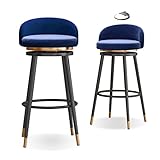 Knjlwa 2er Set Barstuhl, 360° drehbar Barhocker, Tresenhocker Bistrohocker Hocker mit Lehne und Fußstütze aus Samt Küchenstuhl mit Schwarz Metallgestell sitzhöhe 65 cm Blau Sitz