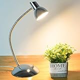 PADMA Schreibtischlampe Kinder Chrom 5W Tischlampe Led Wohnzimmer Silber 400LM Leselampe Warmweiß Schwenkbar mit Schwanenhals Modern für Schlafzimmer Kinderzimmer Büro Arbeitszimmer Lesezimmer