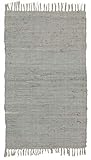 ABC Italia Flickenteppich, Fleckerlteppich, Teppich waschbar, Baumwolle, Fransen, einfarbig, nachhaltiger Handwebteppich, Farbe:Grau, Größe:120 x 180 cm