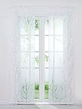 Delien 2er Set Voile Schiebevorhänge mit Klettschiene Ausbrennergardine Flächenvorhänge »Winterzweige« Transparente Gardinen mit Äste Muster Wohnzimmer Fenster Schals Vorhang BxH 57x145cm,Weiß