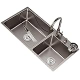 Waschbecken Küchenspüle, Küchenset-Set, handgefertigte Küchenspüle, schnelle Entwässerung ohne Wasseraustritt, das Design des Überlaufanschlusses ist voll und nicht leicht überzulaufen, D, 7