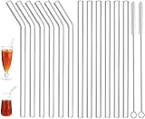 ALINK Glass Smoothie Strohhalme, lang 8,5'x 10 mm Wiederverwendbare klare Glasstrohalme Trinkstrohhalme für Smoothie, Milchshakes, 12er Pack mit 2 Reinigungsbürsten
