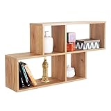 RICOO Wandregal 100 x 53 x 20 Braun Eiche Gold, Spanplatte aus Holz, Hängereral WM051-EG, Regal Wand, Bücherregal Bilderregal Fotoregal Küchenregal Hängend Wandboard Würfelregal Schweberegal