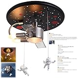 Anting Deckenlampe Kinderzimmer Jungen Kinder Deckenleuchte Kinderlampe Decke Deko 3-Flammig Schlafzimmer Lampe Weltraum Astronaut MäDchen Modern Schwarz Spaceman Raumschiff Design 2xe14+E27 ø40cm