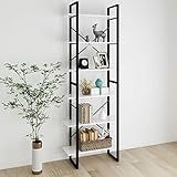 JUNZAI Hochschrank, Toilettenregal, Leiterregal, Bücherregal, Ordnerregal, Badezimmer Regal, Medienregal, Weiß 80x30x210 cm Spanplatte