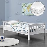 [en.casa] Kinderbett Nuuk mit Komfort-Matratze 80x160 cm Jugendbett mit Stauraum und Lattenrost Kojenbett Kiefernholz Sperrholz Weiß