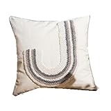 AKCHDZAW Kissenbezug Beige Geometrische Stickkissenbedeckung Boho Ethnic Kissenbedeckung Mit Pompom 45X45Cm/ 30X50 cm Home Decoration Sofa-O 45X45Cm