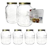 Bormioli Rocco Vorratsglas 3,175 L eckig Quattro Stagioni I 6er Set I Aufbewahrungsglas inkl. Deckel + Rezeptheft I Konserven-Glas I Abfüllen von Konfitüre, Senf, Dessert, Pasta & Co. I