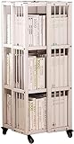 Drehbares Bücherregal 360° Mobiles Regal Eckregal mit Rädern vom Boden bis zur Decke Bücherregal 3/4/5 Etagen (Farbe: Weiß, Größe: 35 x 35 x 173 cm)