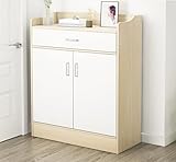 FUSKANG Moderner Schuhschrank, 2 Türen, 1 Schublade, Aufbewahrungsorganisator für Flurschrank, Schuhständer, Holz-Sideboard-Einheit, Weiß