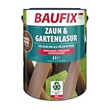 BAUFIX Zaun & Gartenlasur dunkelbraun, seidenglänzend, 5 Liter, Zaunfarbe, atmungsaktive Zaunfarbe braun, für Zäune & Holz im Freien geeignet