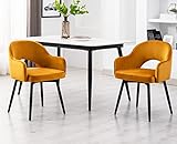 Wahson Esszimmerstühle 2er Set Samt Drehstuhl Modern Küchenstühle Drehbar Polsterstuhl mit Metallbeine armlehnstuhl für Wohnzimmer/Esszimmer (Gelb,2 Stück)