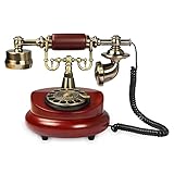 CERRXIAN Retro-Festnetztelefon mit Wählscheibe, Antik-Telefon mit Wählscheibe, Festnetztelefon aus Kunstharzimitat, dekoratives Heimbürotelefon (Red color-201AS)