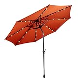 COSTWAY LED Sonnenschirm, Gartenschirm Marktschirm mit Solar-Beleuchtung, Terrassenschirm Sechseck, Kurbelschirm Strandschirm Ampelschirm, Hängeschirm Farbwahl (Ø300, Orange)
