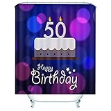 Duschvorhänge Blau, Bad Vorhang 150X180cm Polyester Shower Curtains 50 Happy Birthday Kerze und Halo Lila für Badezimmer Badewanne