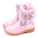 Monissy Mädchen Prinzessin Stiefel ELSA Schuhe Schneestiefel Kinder Winterstiefel Gefüttert Futter Warm Gummistiefel Outdoor Boot Schlupfstiefel Frozen Cosplay Eiskönigin Kostüm Fasching, Rosa, 33