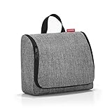 reisenthel toiletbag XL WO7052 in twist silver – Kulturbeutel mit 4l Volumen – Aufklappbar mit Haken zum Aufhängen und Spiegel – B 28 x H 25 x T 10 cm, Silber