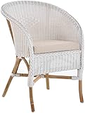 korb.outlet Klassischer Rattan Club-Sessel inkl. Polster Beige Rattansessel Flechtsessel (Weiss/Rahmen Natur)