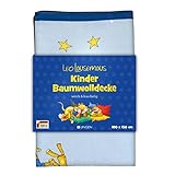 Leo Lausemaus Kinder Baumwolldecke, blau, 100 x 150 cm, Oeko-TEX® Zertifiziert - leichte Decke aus 100% Baumwolle, trocknergeeignet - für Jungen und Mädchen