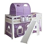 Ticaa Hochbett mit Rutsche Podestbett Tino Buche Weiß Classic, teilbar mit Farbauswahl
