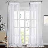 PONY DANCE Vorhänge Wohnzimmer Weiße Gardinen mit Kräuselband 2er Set H 260 x B 140 cm Extra Lange Gardinen und Vorhänge Weiss Vorhang Transparent Curtains for Living Room