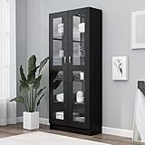 JUNZAI Vitrinenschrank, Vitrine, Wandschrank, Schrank Regal, Glasregal, Glasvitrine Stehend, Eckvitrine, Manga Regal, Schwarz 82,5x30,5x185,5 cm Spanplatte