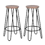 Urban Meuble 2er Set Barhocker aus Metall im Industrie-Stil mit Sitz aus Holzmaserung, Sitzhöhe 73 cm