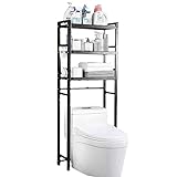 OM-PDD Toilettenregal, Toiletten Schrank, Regal Über Toilette, Toiletten-aufbewahrungsregal, Platzsparendes Badezimmer mit 2/3 Regalen, Edelstahlmaterial, Ohne Stanzen, Schwarz