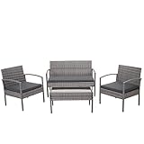 Mendler Poly-Rattan Garnitur HWC-F56, Balkon-/Garten-/Lounge-Set Sitzgruppe - grau, Kissen dunkelgrau