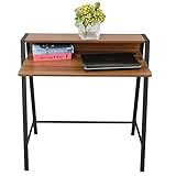 CLoxks Computertisch 2-Tier. Pc. Laptop Schreibtisch mit braunen Regalen Modern Einfacher Schreibtisch Kleiner Home-Arbeitsstudietisch, Stabiler schwarzer Metallrahmen Laptop-Schreibtisch