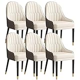 AMENAS Küche und Esszimmer Stühle Küche Esszimmerstuhl Set Von 6 Haushalt Schreibtisch Stuhl Ergonomie Sitz Mikrofaser Leder Holz Beine Sessel (Color : Rice White+Coffee)