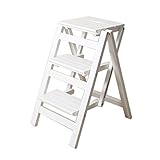 AYVADA 3-Stufen-Trittleiter, Esszimmerstuhl, Hocker, Barhocker, Holzleiter für Kinder und Erwachsene, Heimgartenausrüstung, strapazierfähig, max. 150 kg in Weiß