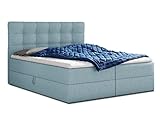 Boxspringbett Best mit 2 Bettkästen, Doppelbett mit Bonell-Matratze und Topper, Polsterbett, Bett, Bettgestell, Stilvoll, Schlafzimmer (Blau (Vidar 83), 140 x 200 cm)