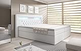 möbelfest Boxspringbett Roma Bettkasten LED Ambiente Licht Matratze Topper (Kunstleder, 140x200 Weiß)