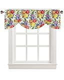 AMZRicher Frühlingsblumen-Volant für Fenster, verstellbarer Ballon-Fenster-Schatten-Vorhang für Küche, Café, Badezimmer, Fensterbehandlung, 1 Paneel, 137 x 45 cm, bunte Sommerblumen, Bauernhaus