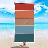 Epinki 70x150CM Strandtuch Mikrofaser XXL, Horizontal Streifen My Love Strandtücher, Strandtuch Sporthandtuch für Relaxliege Strandhandtuch für Reise, Strand, Sauna - Bunt