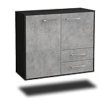 Lqliving Sideboard Sunrise Manor, Korpus in anthrazit matt, Front in moderner Beton Optik (92x77x35cm), inkl. Metall Griffen, Wandmontage, Made in Germany Wandmontage, Made in Germany