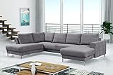 Küchen-Preisbombe Modernes Sofa Couch Ecksofa Eckcouch Wohnlandschaft hellgrau Silvio XXL II