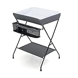 GOPLUS Klappbare Wickeltisch mit großen Aufbewahrungsfläche und Ablagefächer, Stabile Wickelkombination, Wickelkommode zum Wechseln Windeln, Tragbar bis 11kg (Grau)