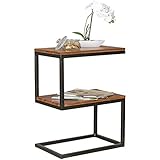 FineBuy Beistelltisch S-Form Massiv-Holz Sheesham/Metall 45 x 60 x 30 cm | Design Wohnzimmertisch Landhaus-Stil | Anstelltisch Ablagetisch eckig