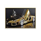 CcacHe Wandkunst, Supercar, Sportwagen, goldenes Automodell, Poster, Druck, Leinwand, Gemälde, Bild für Wohnzimmer, Heimdekoration, 60 x 80 cmcm-Kein Rahmen