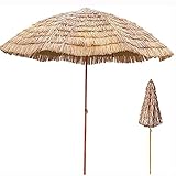 DIVONU Hawaii Sonnenschirm, Reisstroh Strandschirm,Strohschirm mit Neigungsfunktion, Balkonschirm Gartenschirm UV-beständig, Terrassenschirm für Garten Strand, Outdoor
