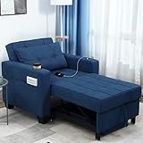 DURASPACE 99cm Schlaferstuhl, 3-in-1 umwandelbarer Stuhl Bett, ausziehbarer Schlafsessel, Schlafsofa mit USB-Anschlüssen, Seitentasche, Getränkehalter für kleinen Raum (Blau)